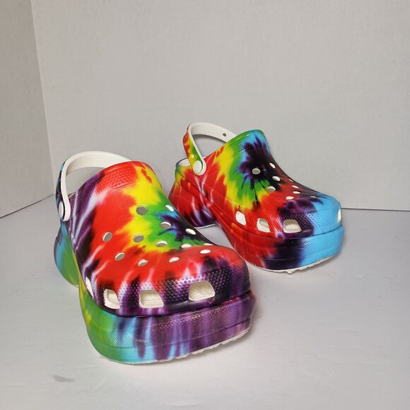 CROCS Classic Bae Platform Clogs Women Size 10 Multi Color Tie Dye 206902 NWOT - Picture 15 of 16